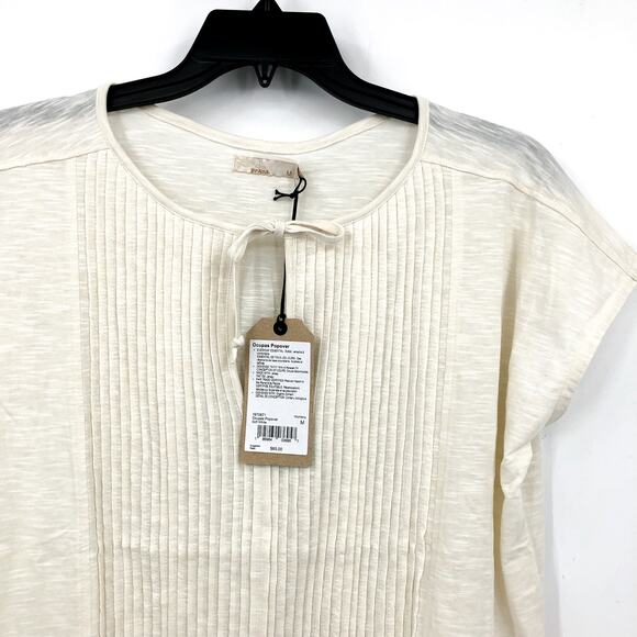 PRANA Women's Ocupas Popover Top Medium Soft White Pintuck Short Sleeve NWT - Picture 5 of 11